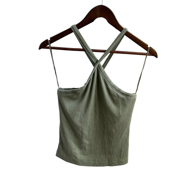 Old Navy Tops - Old Navy Green Ribbed Women’s Cross Strap Tank Top w/Built In Shelf Bra